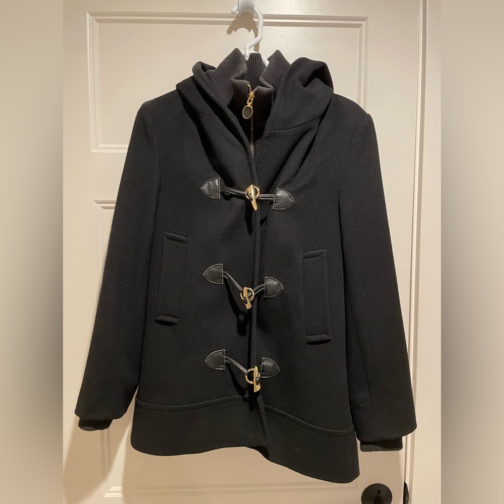 Women’s hooded wool pea coat